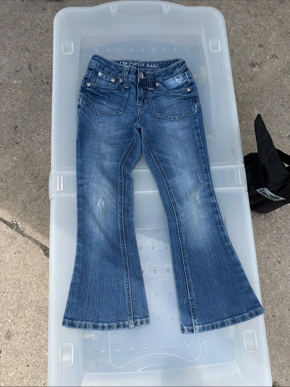 Justice Blue Denim Flare Jeans with Lace Trim Pockets